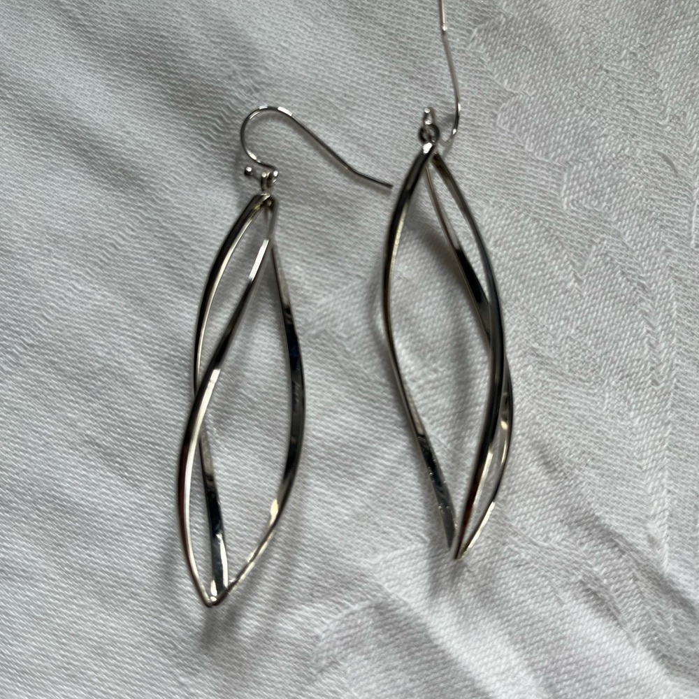 Sterling Silver Long Twisted Design Dangle Earrings New/ Never Worn